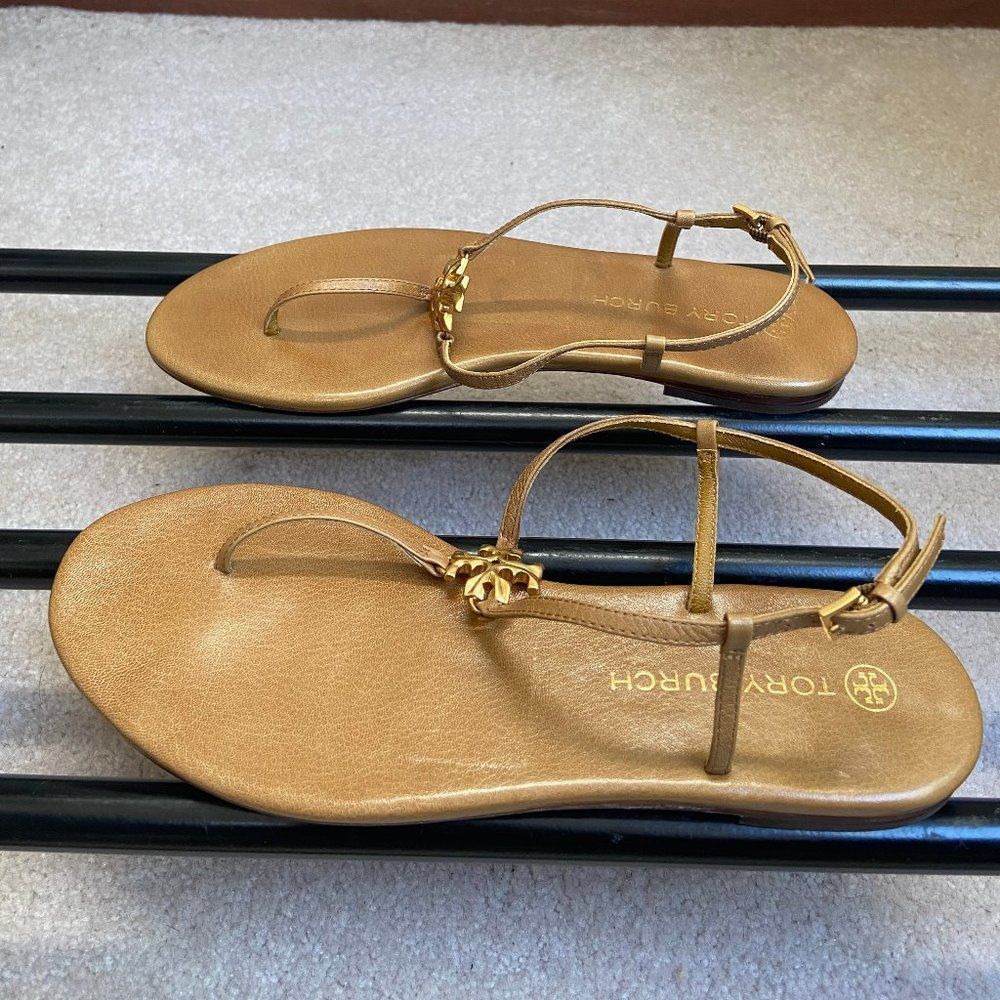 TORY BuRCH Women 90555 Capri Thong Leather Logo Sandals - NEW NWOB - Picture 3 of 7